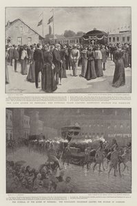 De Begrafenis van de Koningin van Denemarken, de Fakkeloptocht verlaat het Station in Roskilde door Arthur Kemp Tebby
